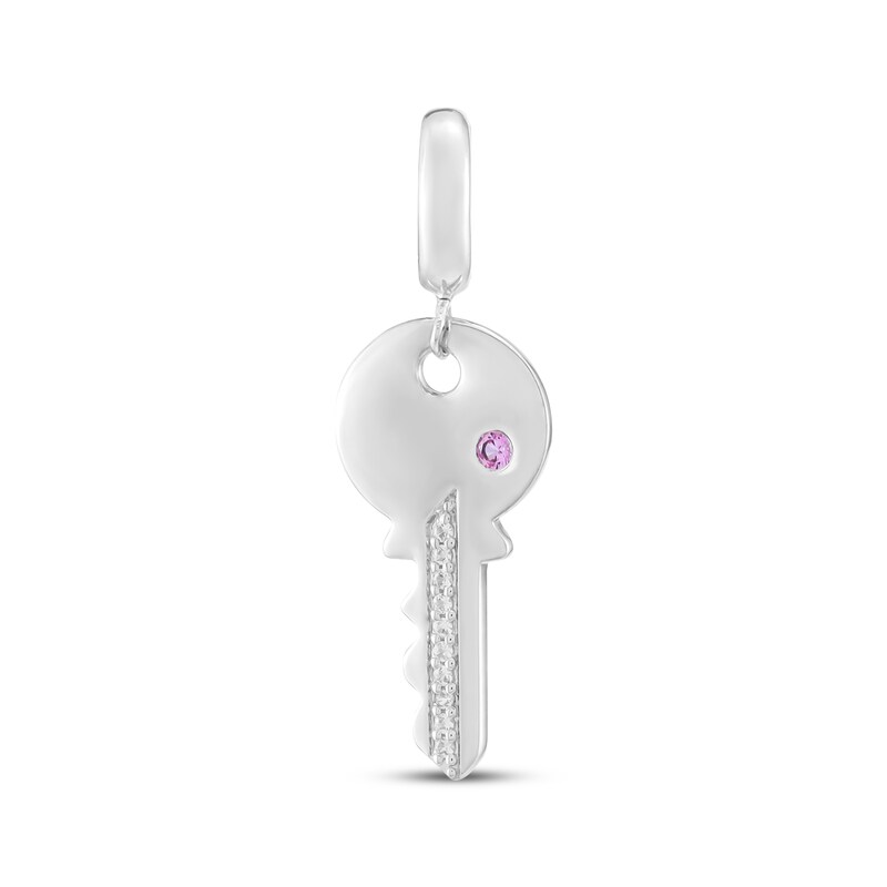 Main Image 1 of Pink & White Lab-Created Sapphire Key Charm Sterling Silver