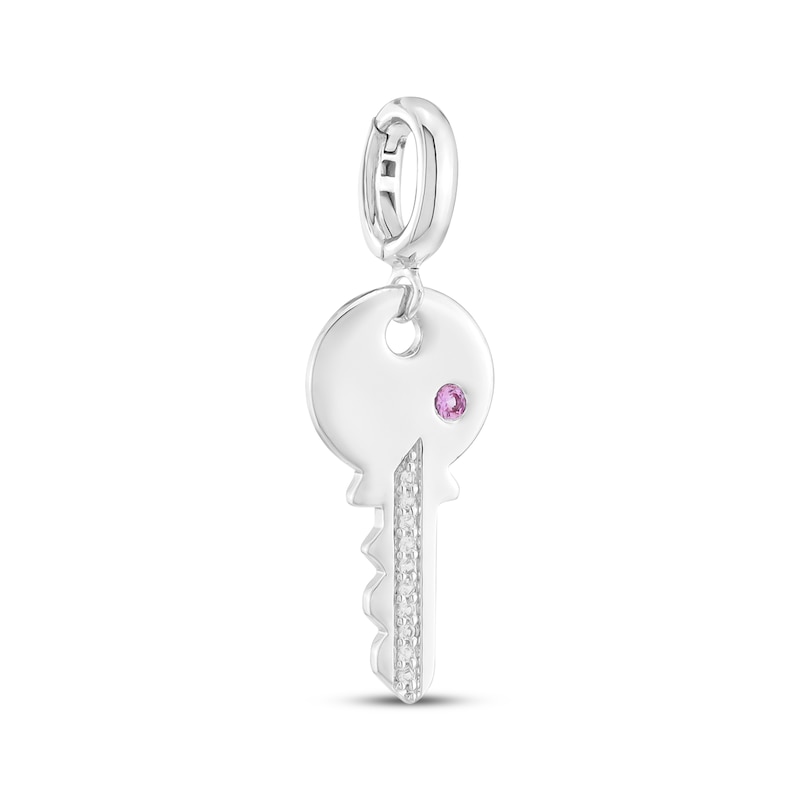 Main Image 2 of Pink & White Lab-Created Sapphire Key Charm Sterling Silver