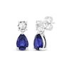Thumbnail Image 1 of Pear-Shaped Blue Lab-Created Sapphire & Round-Cut White Lab-Created Sapphire Dangle Earrings Sterling Silver