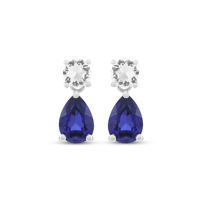 Main Image 2 of Pear-Shaped Blue Lab-Created Sapphire & Round-Cut White Lab-Created Sapphire Dangle Earrings Sterling Silver