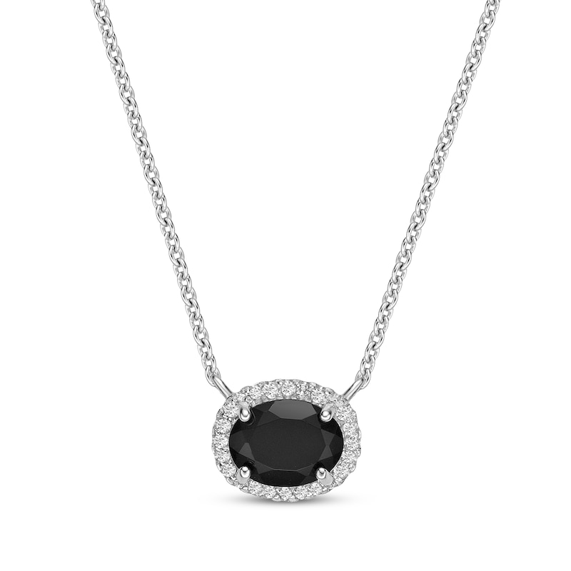 Main Image 1 of Oval-Cut Black Onyx & White Lab-Created Sapphire East-West Necklace Sterling Silver 18"