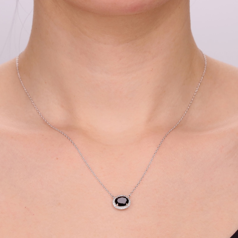 Main Image 5 of Oval-Cut Black Onyx & White Lab-Created Sapphire East-West Necklace Sterling Silver 18"
