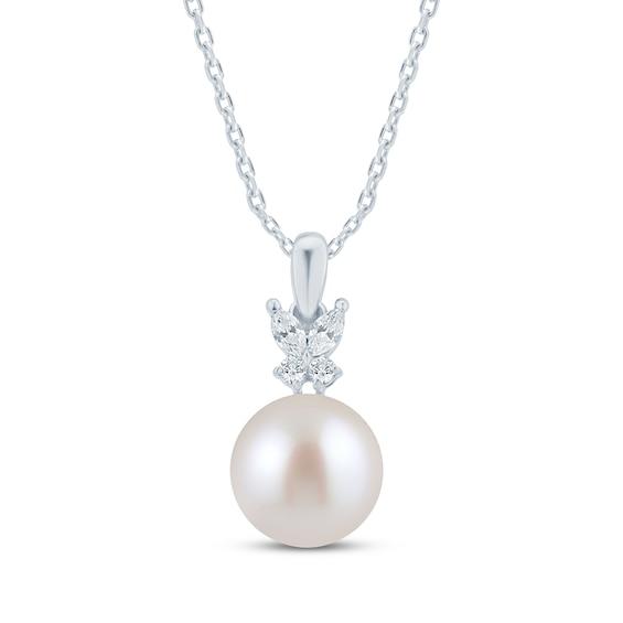 Monique Lhuillier Bliss Lab-Grown Diamond & Cultured Pearl Necklace 1/10 ct tw Platinum-Plated Sterling Silver 18"