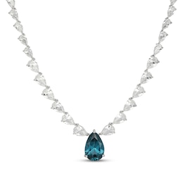 Pear-Shaped Oceanic Blue Topaz & White Lab-Created Sapphire Statement Necklace Sterling Silver 18"