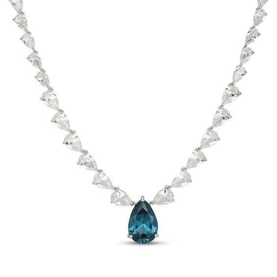 Pear-Shaped Oceanic Blue Topaz & White Lab-Created Sapphire Statement Necklace Sterling Silver 18"