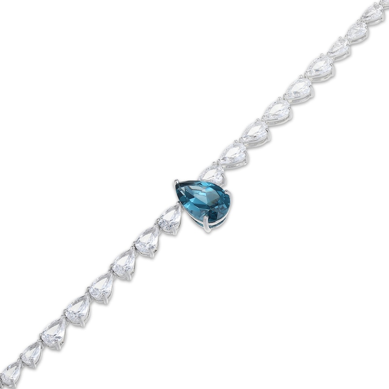 Main Image 2 of Pear-Shaped Oceanic Blue Topaz & White Lab-Created Sapphire Statement Necklace Sterling Silver 18"