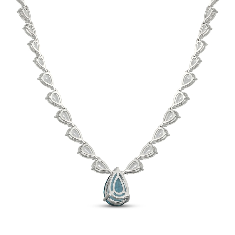 Main Image 3 of Pear-Shaped Oceanic Blue Topaz & White Lab-Created Sapphire Statement Necklace Sterling Silver 18"