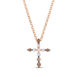 Le Vian Chocolate Ombré Diamond Cross Necklace 1/4 ct tw 14K Strawberry Gold 19"