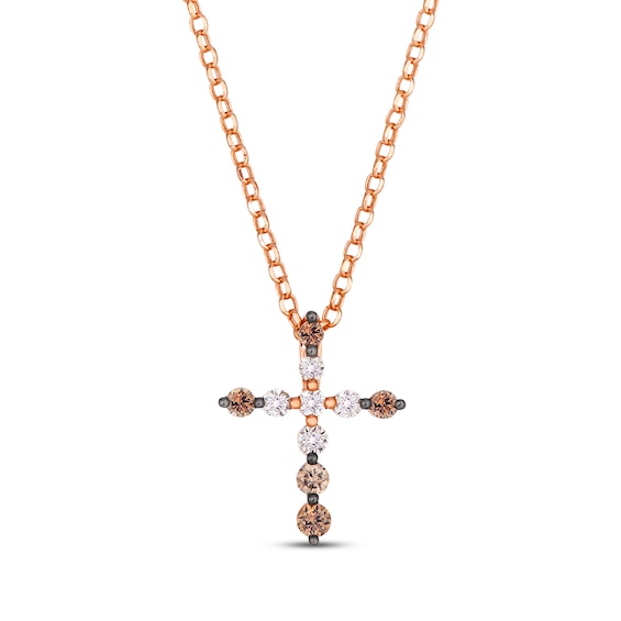 Le Vian Chocolate Ombré Diamond Cross Necklace 1/4 ct tw 14K Strawberry Gold 19"