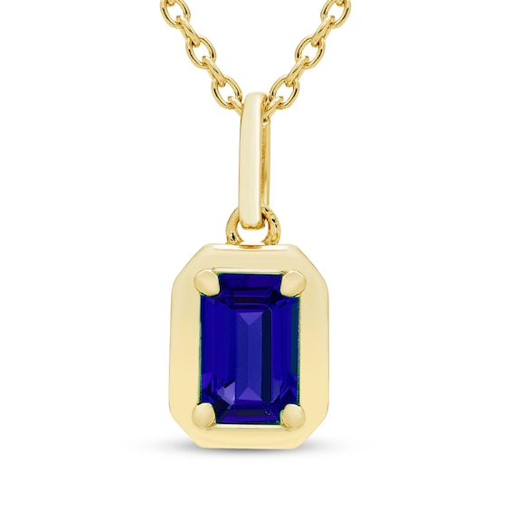 STUDIO BY KAY Emerald-Cut Blue Lab-Created Sapphire Solitaire Necklace 24K Yellow Gold Vermeil Sterling Silver 18"