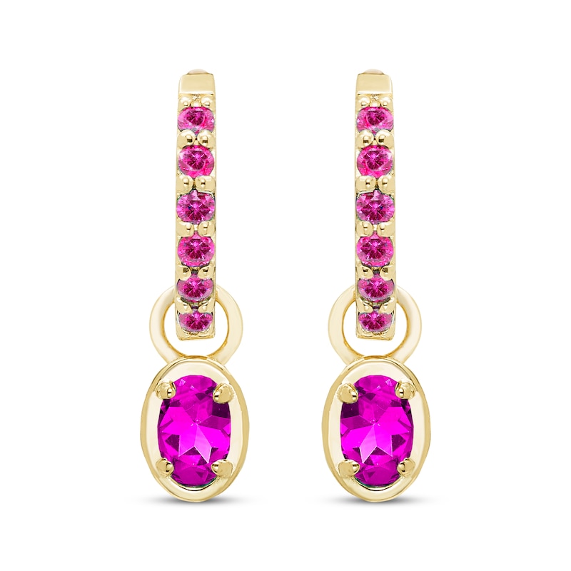 Main Image 2 of STUDIO BY KAY Oval & Round-cut Pink Lab-Created Sapphire Hoop Drop Earrings 24K Yellow Gold Vermeil Sterling Silver