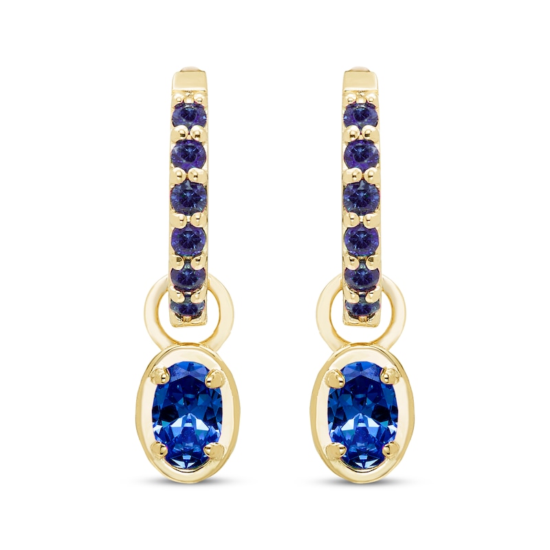 Main Image 2 of STUDIO BY KAY Oval & Round-Cut Blue Lab-Created Sapphire Hoop Drop Earrings 24K Yellow Gold Vermeil Sterling Silver