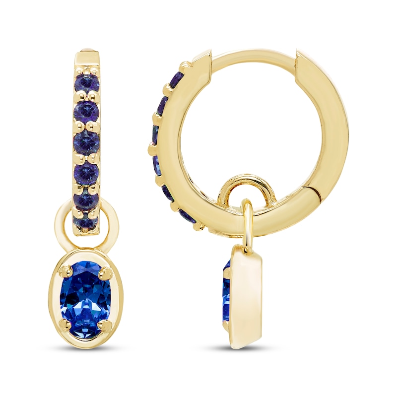 Main Image 3 of STUDIO BY KAY Oval & Round-Cut Blue Lab-Created Sapphire Hoop Drop Earrings 24K Yellow Gold Vermeil Sterling Silver