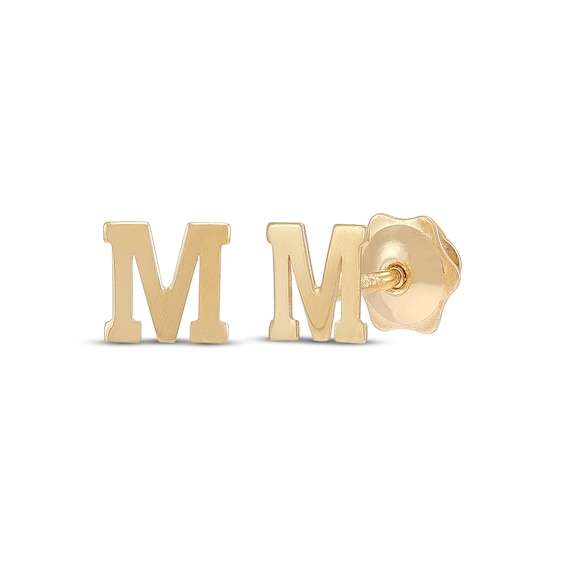 Letter M Mini Initial Stud Earrings 14K Yellow Gold