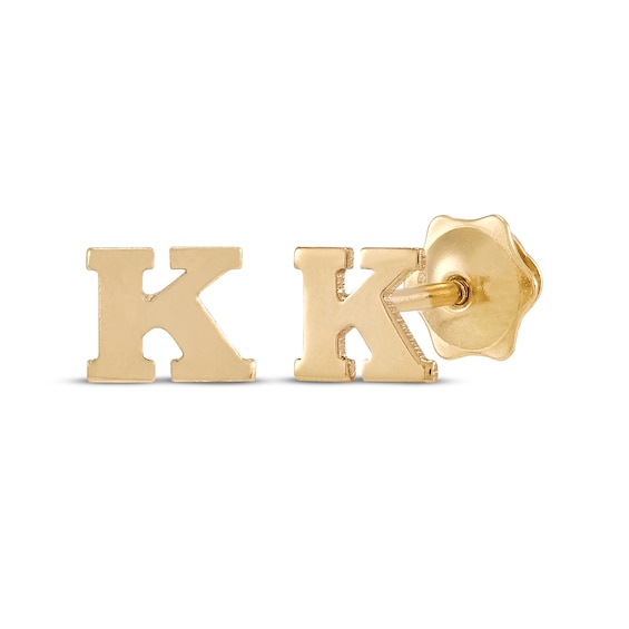 Letter K Mini Initial Stud Earrings 14K Yellow Gold