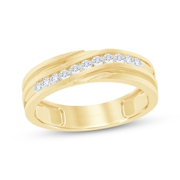 Now + Forever Lab-Grown Diamonds Men's Diagonal Channel Wedding Band 1/4 ct tw 14K Yellow Gold