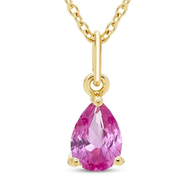 Main Image 1 of STUDIO BY KAY Pear-Shaped Pink Lab-Created Sapphire Solitaire Necklace 24K Yellow Gold Vermeil Sterling Silver 18"