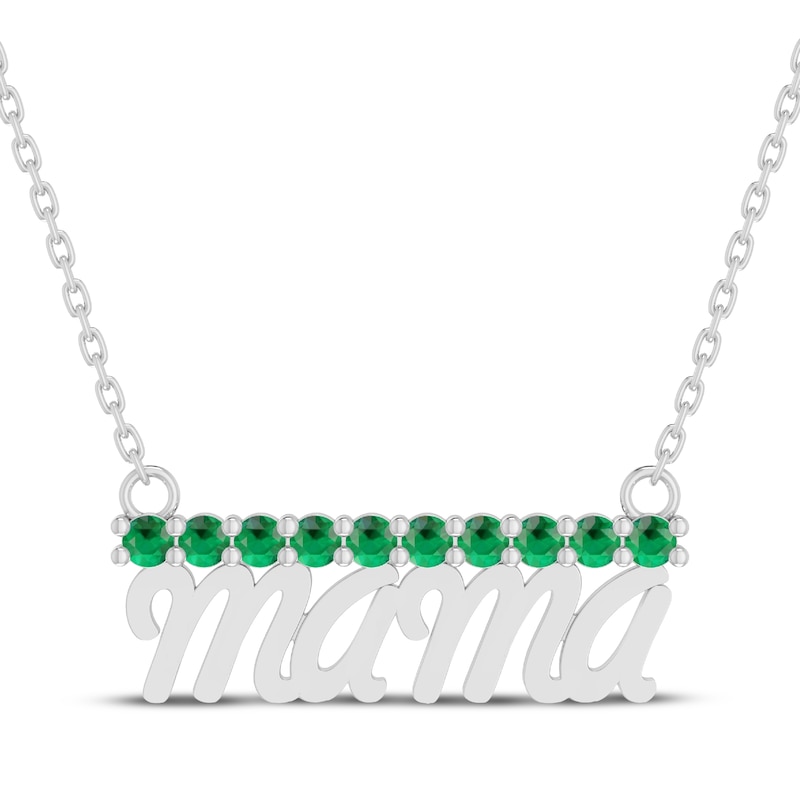 Main Image 1 of Lab-Created Emerald "Mama" Bar Necklace Sterling Silver 18"