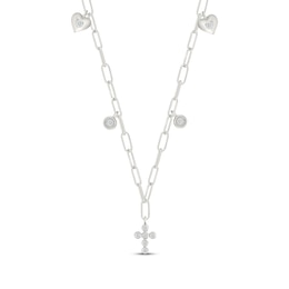 KAY Lab-Grown Diamonds Cross Heart Charm Necklace 1/4 ct tw Sterling Silver 18"