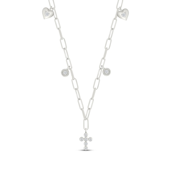 KAY Lab-Grown Diamonds Cross Heart Charm Necklace 1/4 ct tw Sterling Silver 18"