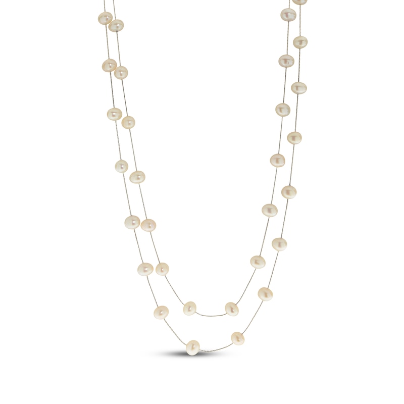Main Image 1 of Cultured Pearl Station Necklace Sterling Silver 48"