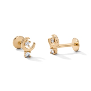 Rocksbox The Luna Crescent Moon & Star Lab-Grown Diamond Stud Earrings 1/20 ct tw 24K Yellow Gold Vermeil Sterling Silver