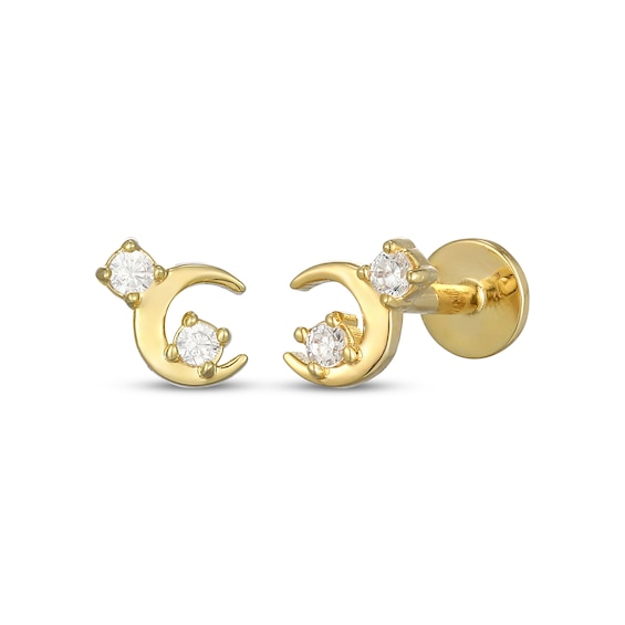 Rocksbox The Luna Crescent Moon & Star Lab-Grown Diamond Stud Earrings 1/20 ct tw 24K Yellow Gold Vermeil Sterling Silver