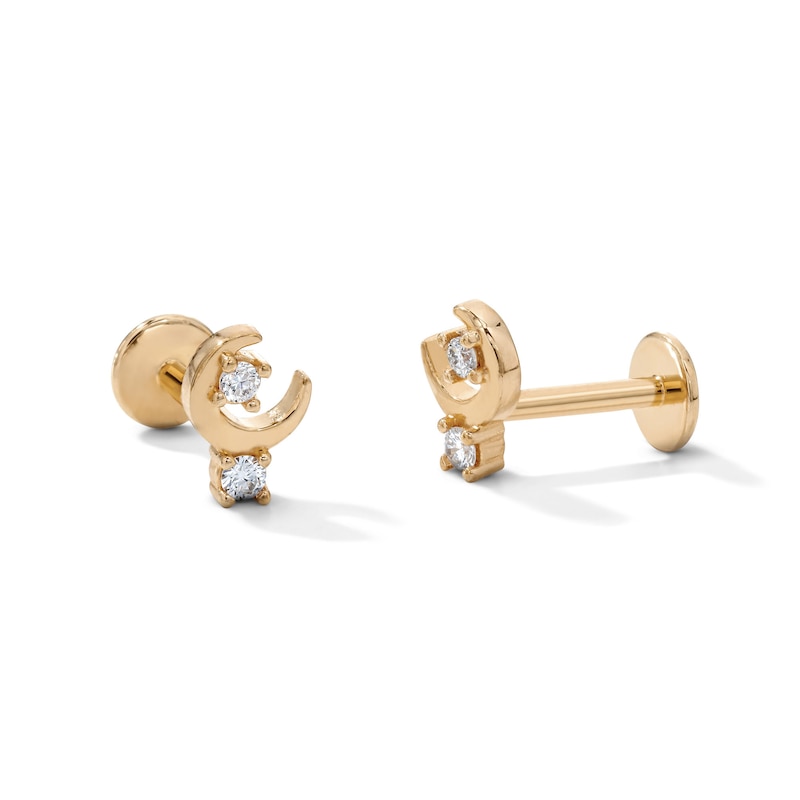 Main Image 1 of Rocksbox The Luna Crescent Moon & Star Lab-Grown Diamond Stud Earrings 1/20 ct tw 24K Yellow Gold Vermeil Sterling Silver