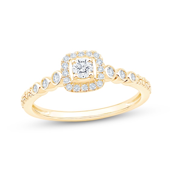 KAY Lab-Grown Diamonds Round-Cut Halo Promise Ring 1/4 ct tw 10K Yellow Gold