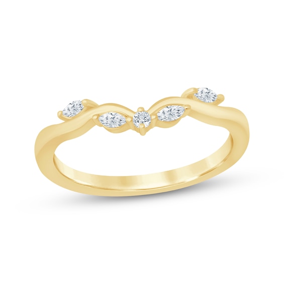 Now + Forever Lab-Grown Diamonds Round & Marquise-Cut Contour Band 1/8 ct tw 14K Yellow Gold