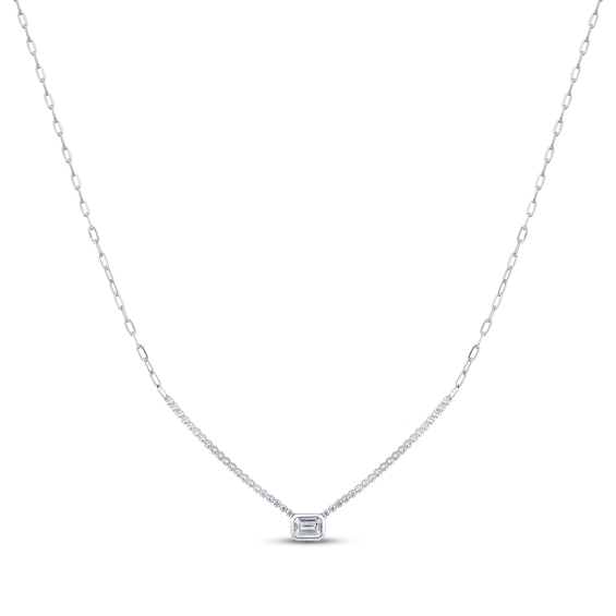 KAY Lab-Grown Diamonds Emerald-Cut Necklace 1-3/8 ct tw Sterling Silver 18"