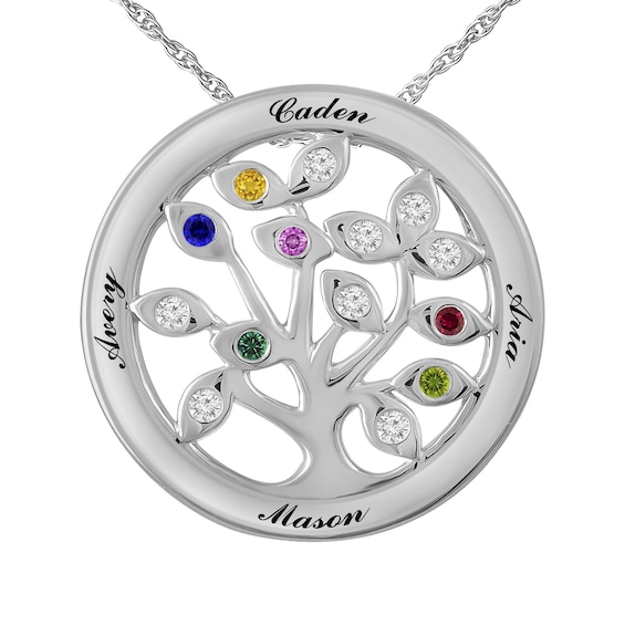 Birthstone Family & Mother's Tree Necklace (1-6 Stones and 4 Lines)