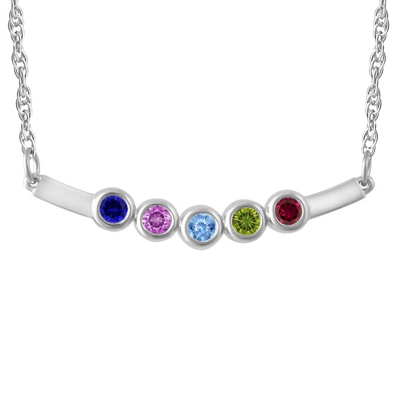 Round Birthstone Family & Mother's Curved Bar Necklace (1-5 Stones)
