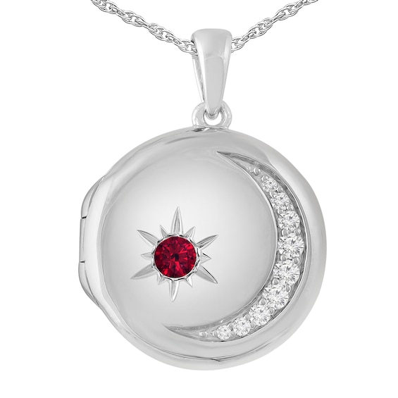 Moon/Star Birthstone Locket Necklace (1 Stone and 3 Lines)