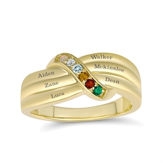 Round Birthstone Family & Mother's Bypass Ring (2-6 Stones and Lines)