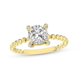 Cushion-Cut White Lab-Created Sapphire & Diamond Accent Ring 10K Yellow Gold