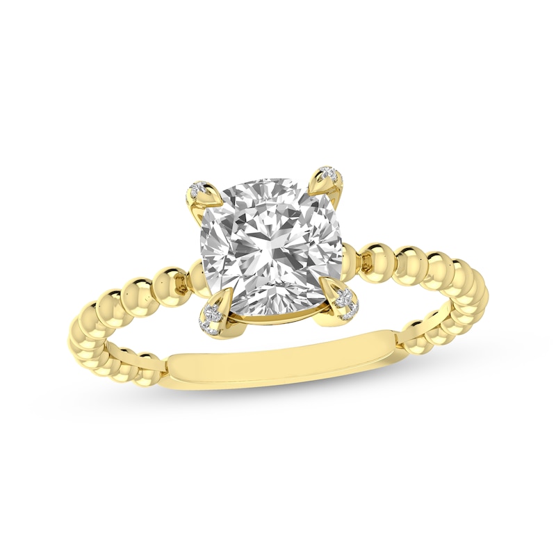 Main Image 1 of Cushion-Cut White Lab-Created Sapphire & Diamond Accent Ring 10K Yellow Gold