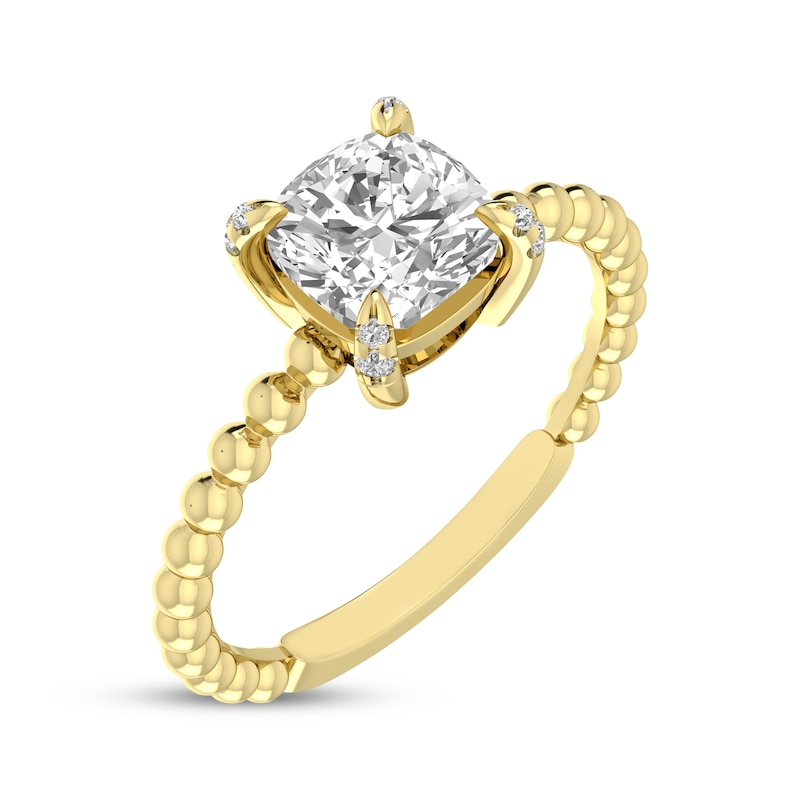 Main Image 2 of Cushion-Cut White Lab-Created Sapphire & Diamond Accent Ring 10K Yellow Gold