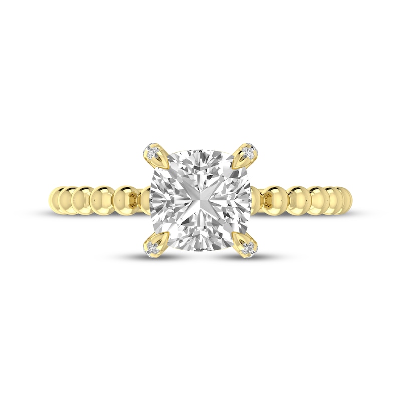 Main Image 3 of Cushion-Cut White Lab-Created Sapphire & Diamond Accent Ring 10K Yellow Gold