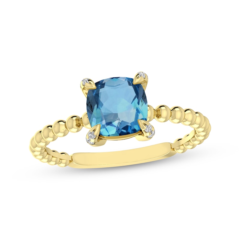 Main Image 1 of Cushion-Cut Swiss Blue Topaz & Diamond Accent Ring 10K Yellow Gold