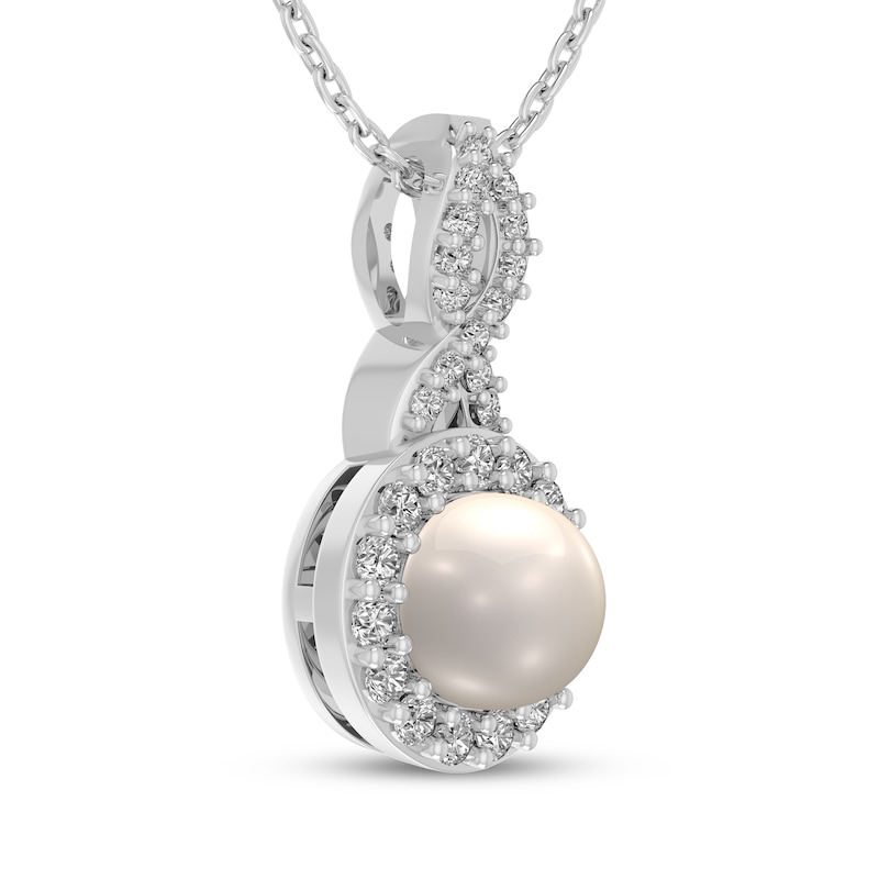 Main Image 2 of Cultured Pearl & White Lab-Created Sapphire Halo Necklace Sterling Silver 18"