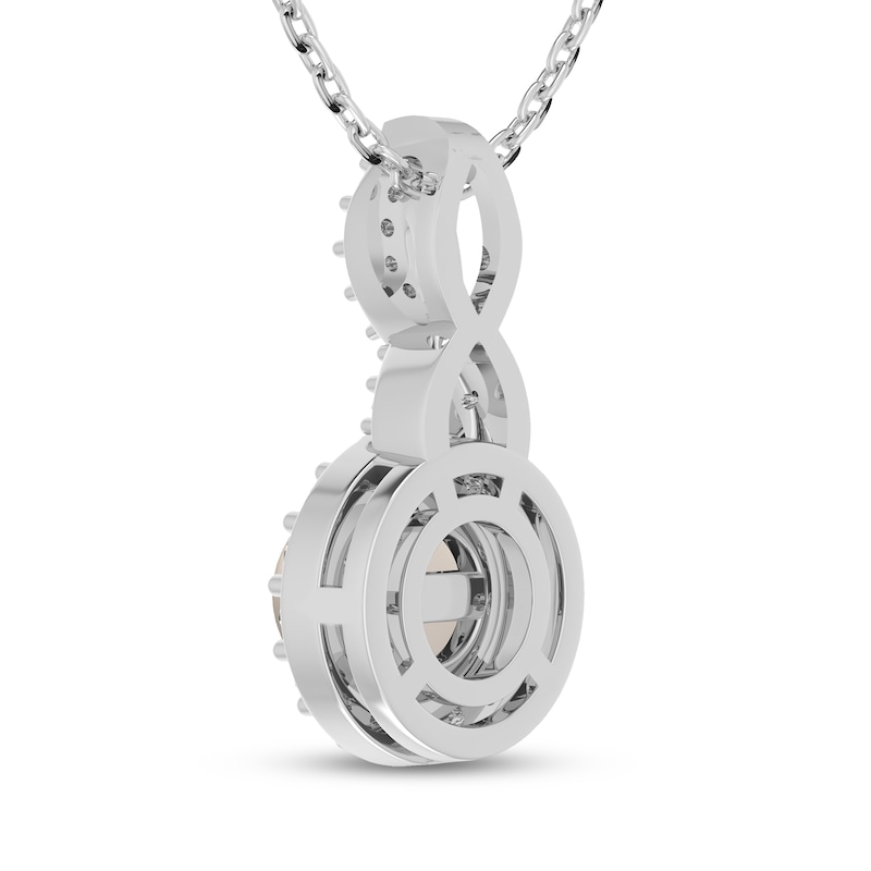 Main Image 3 of Cultured Pearl & White Lab-Created Sapphire Halo Necklace Sterling Silver 18"