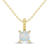 Thumbnail Image 1 of Cushion-Cut Lab-Created Opal & Diamond Accent Necklace 10K Yellow Gold 18"