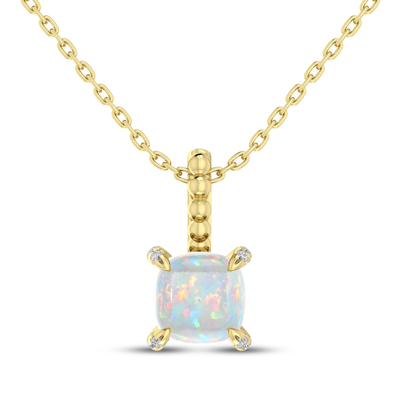 Main Image 1 of Cushion-Cut Lab-Created Opal & Diamond Accent Necklace 10K Yellow Gold 18"