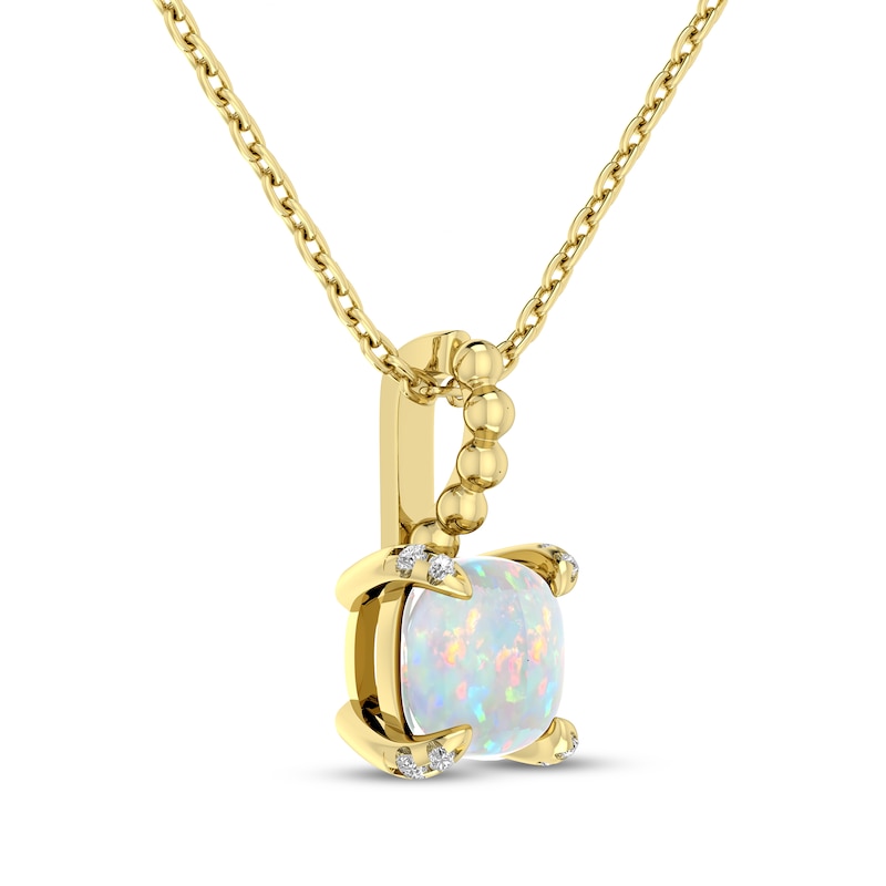 Main Image 2 of Cushion-Cut Lab-Created Opal & Diamond Accent Necklace 10K Yellow Gold 18"