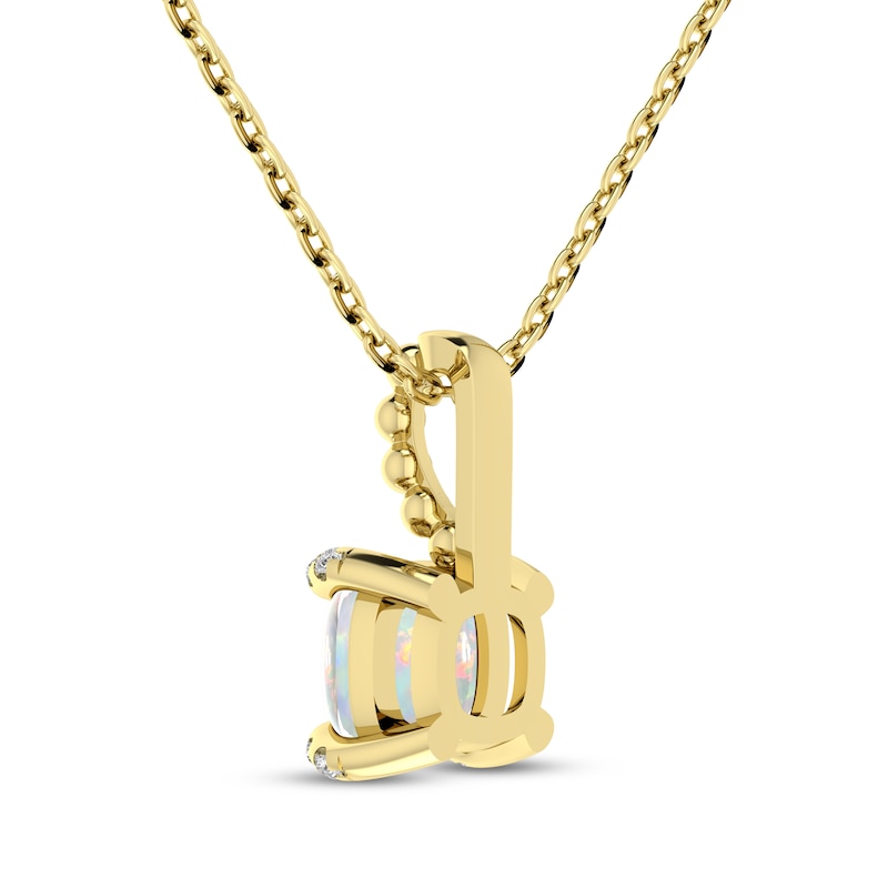 Main Image 3 of Cushion-Cut Lab-Created Opal & Diamond Accent Necklace 10K Yellow Gold 18"
