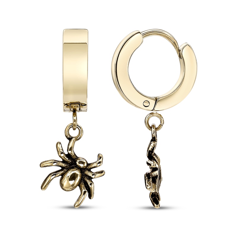 Main Image 3 of Men's Spider Dangle Hoop Earrings Yellow Ion-Plated Stainless Steel