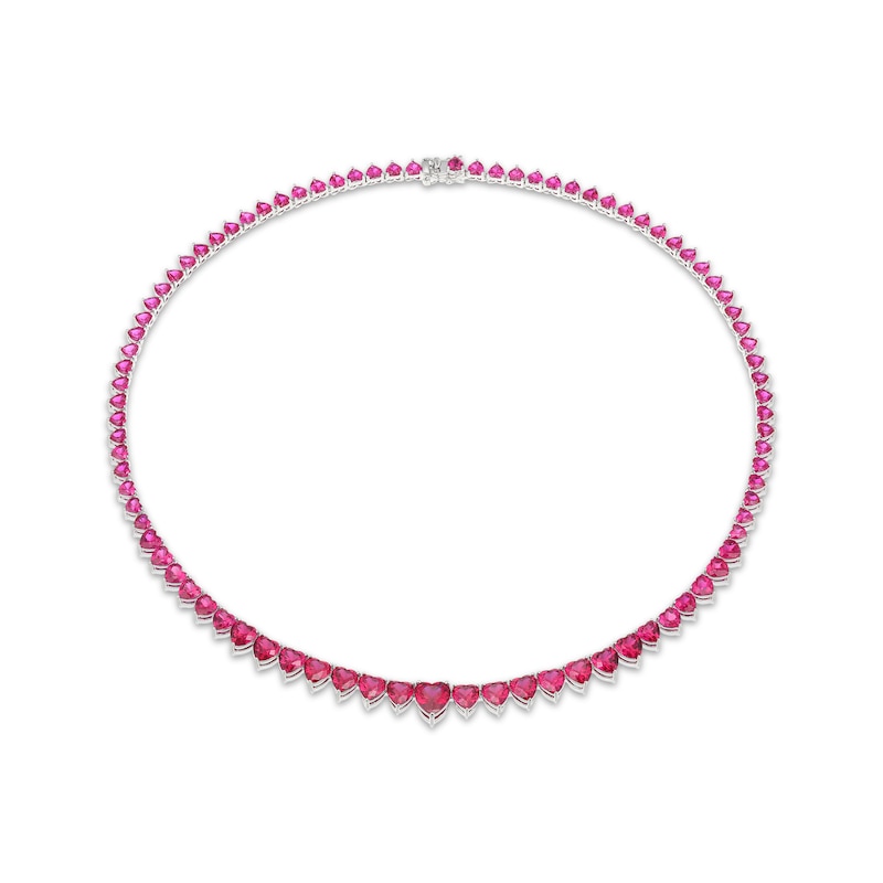 Main Image 1 of STUDIO BY KAY Heart-Shaped Lab-Created Ruby Graduated Line Necklace Sterling Silver 18"