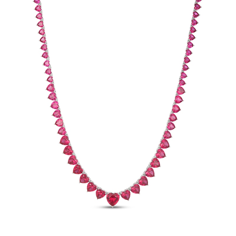 Main Image 2 of STUDIO BY KAY Heart-Shaped Lab-Created Ruby Graduated Line Necklace Sterling Silver 18"