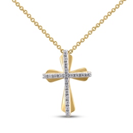 Diamond Layered Cross Necklace 1/10 ct tw 10K Yellow Gold 18"